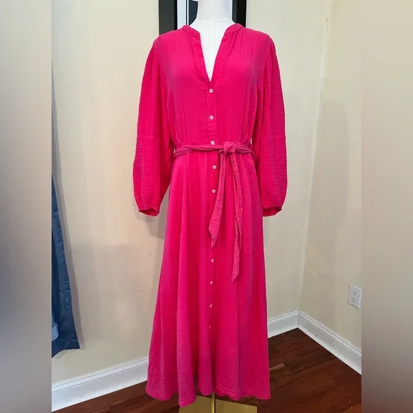 XiRENA Selene Cotton Gauze Midi Dress in Pink Raspberry - Picture 2 of 9